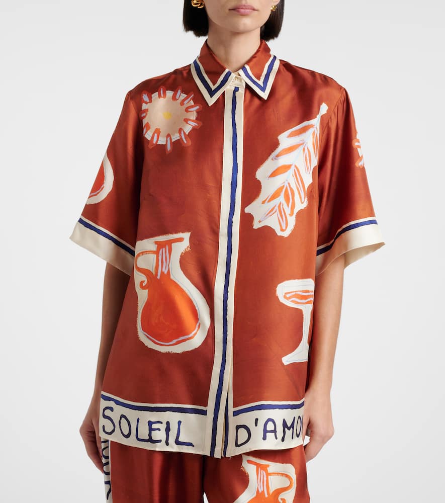 Alemais Alémais X Lrnce Soleil D'amour Printed Silk Shirt In Orange