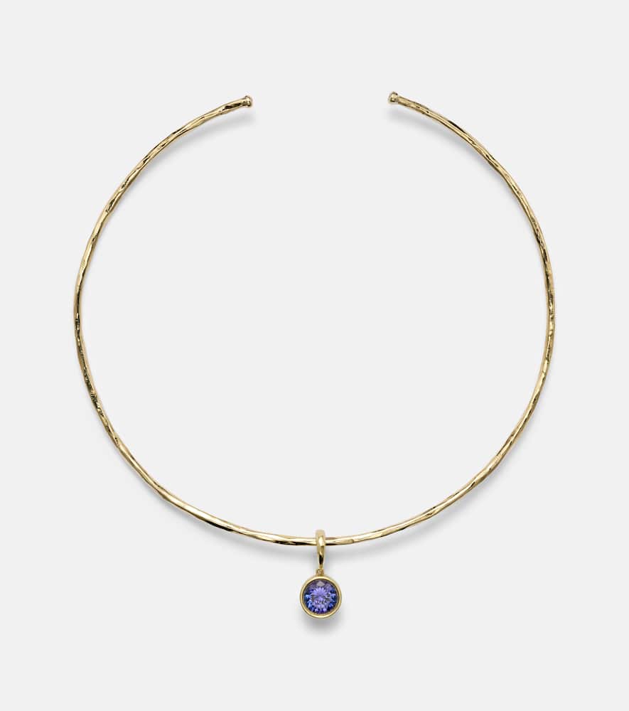 Octavia Elizabeth Olivia 18kt Gold Pendant Choker With Diamonds And Tanzanite In Gold