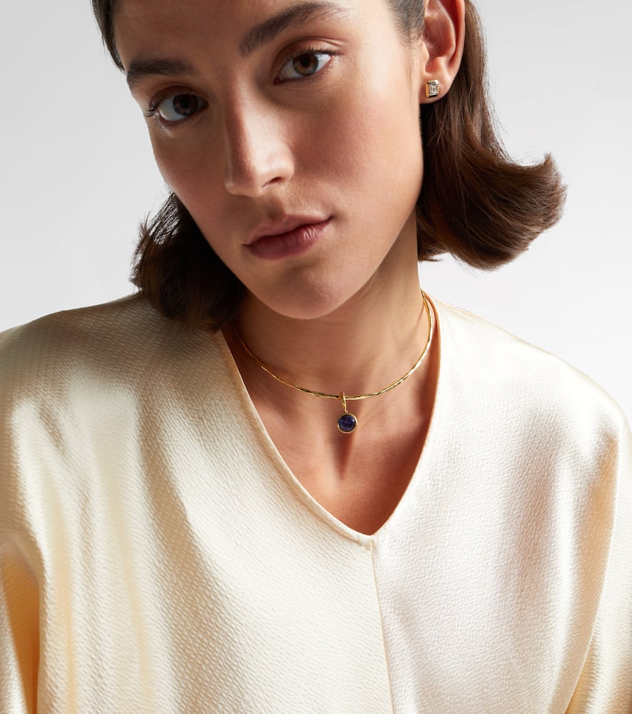 Octavia Elizabeth Olivia 18kt Gold Pendant Choker With Diamonds And Tanzanite In Gold