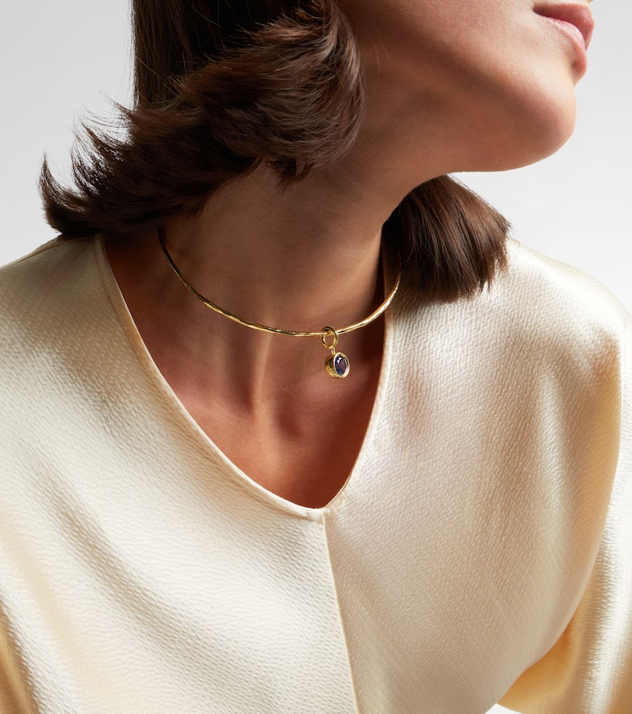 Octavia Elizabeth Olivia 18kt Gold Pendant Choker With Diamonds And Tanzanite In Gold