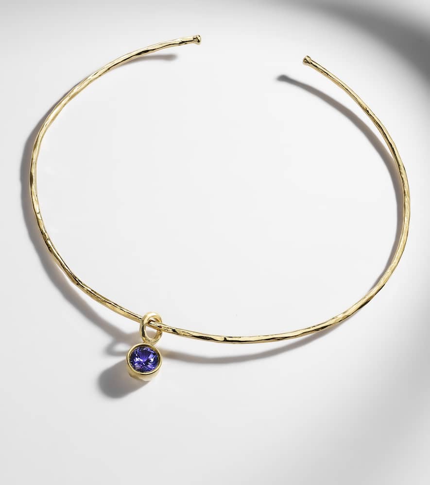 Octavia Elizabeth Olivia 18kt Gold Pendant Choker With Diamonds And Tanzanite In Gold