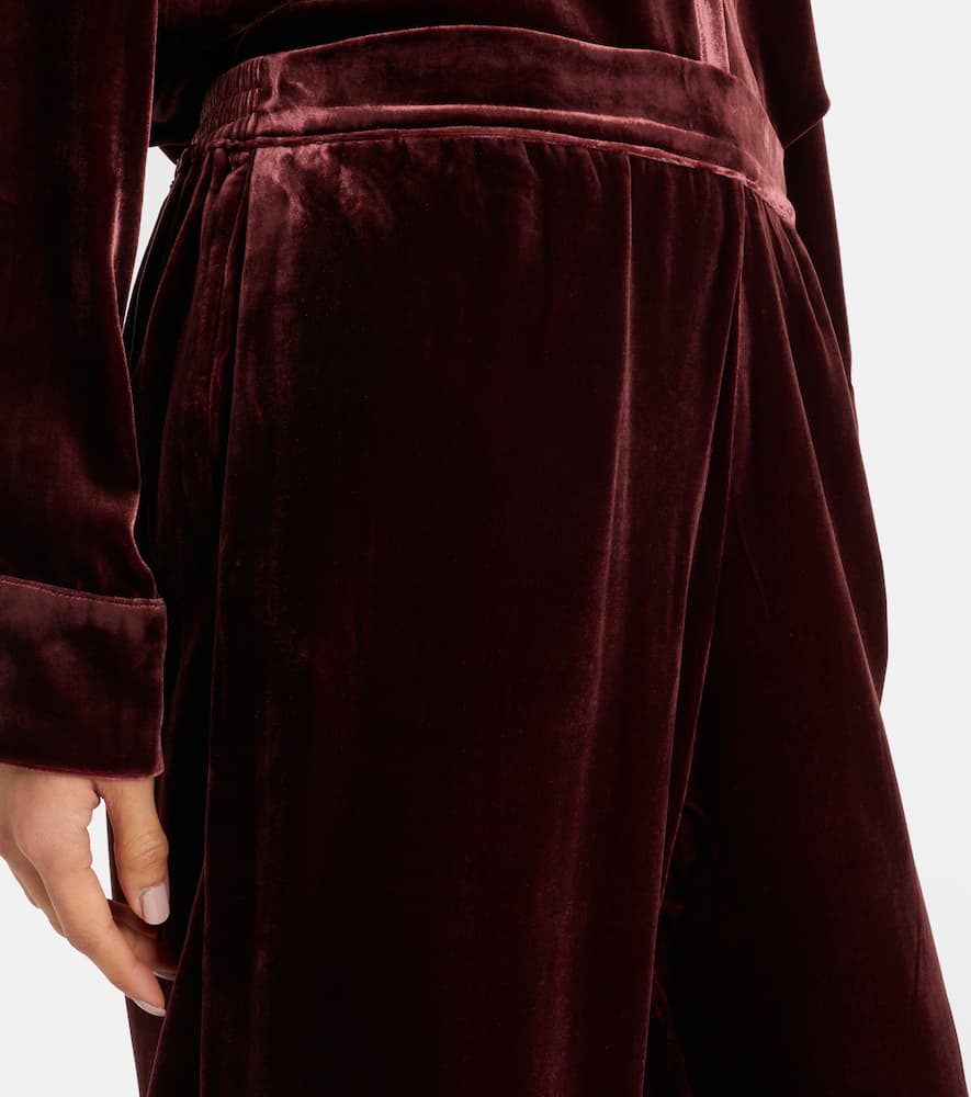 Asceno London Velvet Pajama Pants In Burgundy