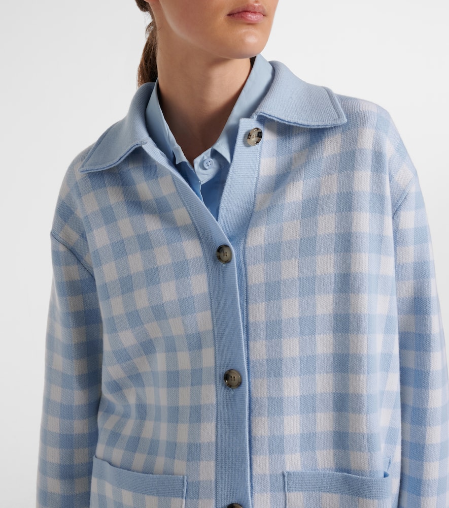 Jardin Des Orangers Gingham Wool And Cashmere Cardigan In Blue
