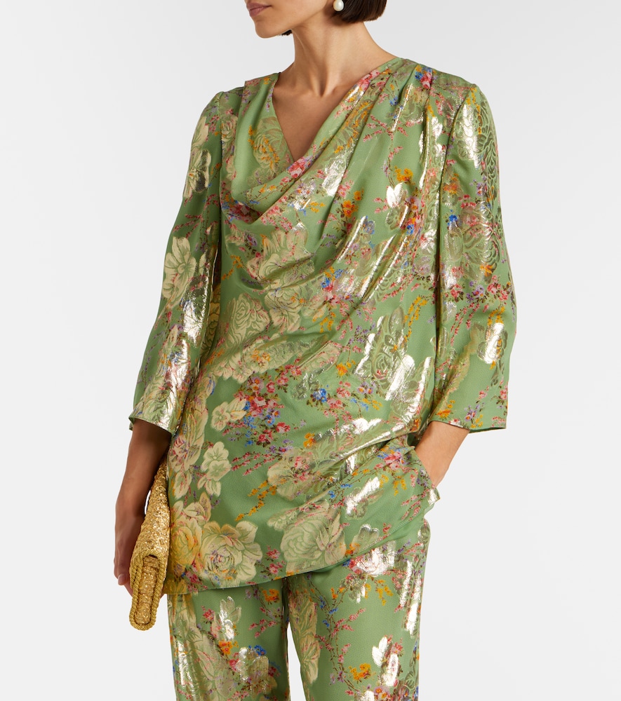 Valentino Draped fil coupé silk-blend lamé blouse