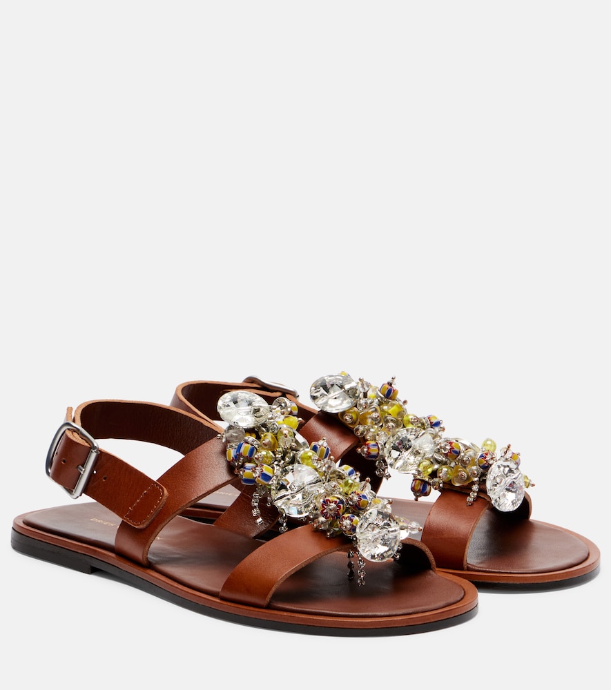 Dries Van Noten Women's Brown Embellished Leather Slingback Sandals UK Size 6.5 - Mytheresa