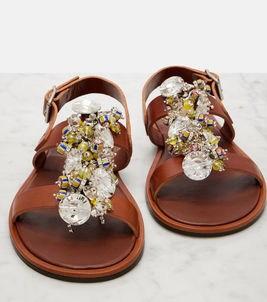  Dries Van Noten Dries Van Noten Embellished Leather Slingback Sandals 