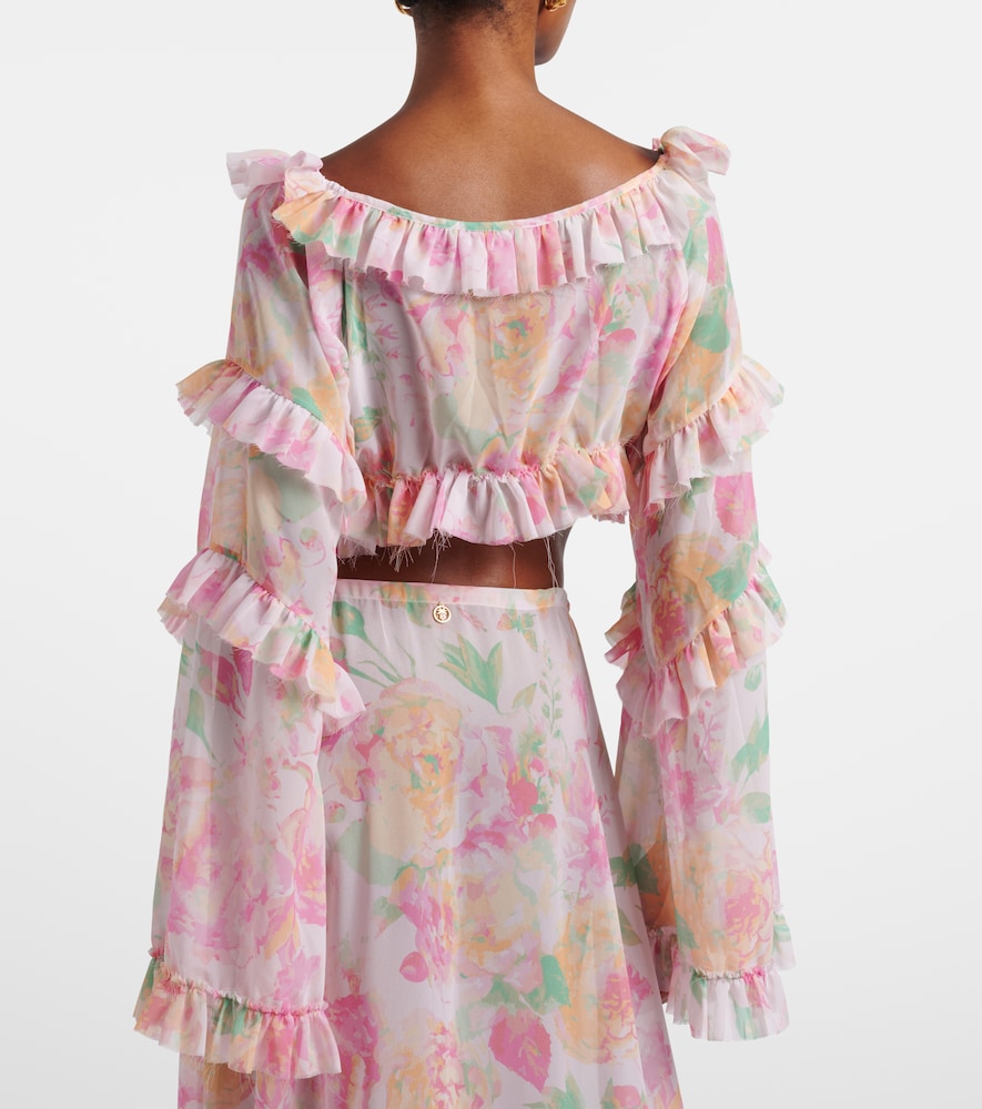 Anita Floral Ruffled Off-Shoulder Crop Top