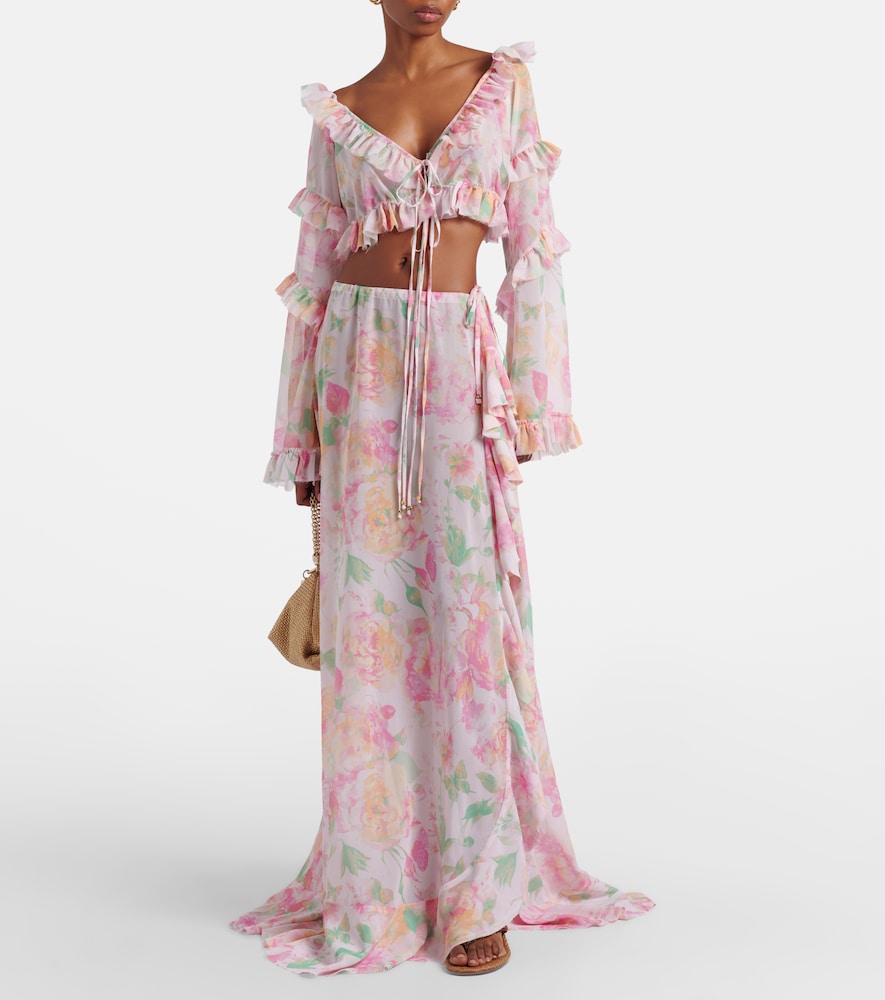  Bananhot Bananhot Anita Floral Ruffled Off-shoulder Crop Top 