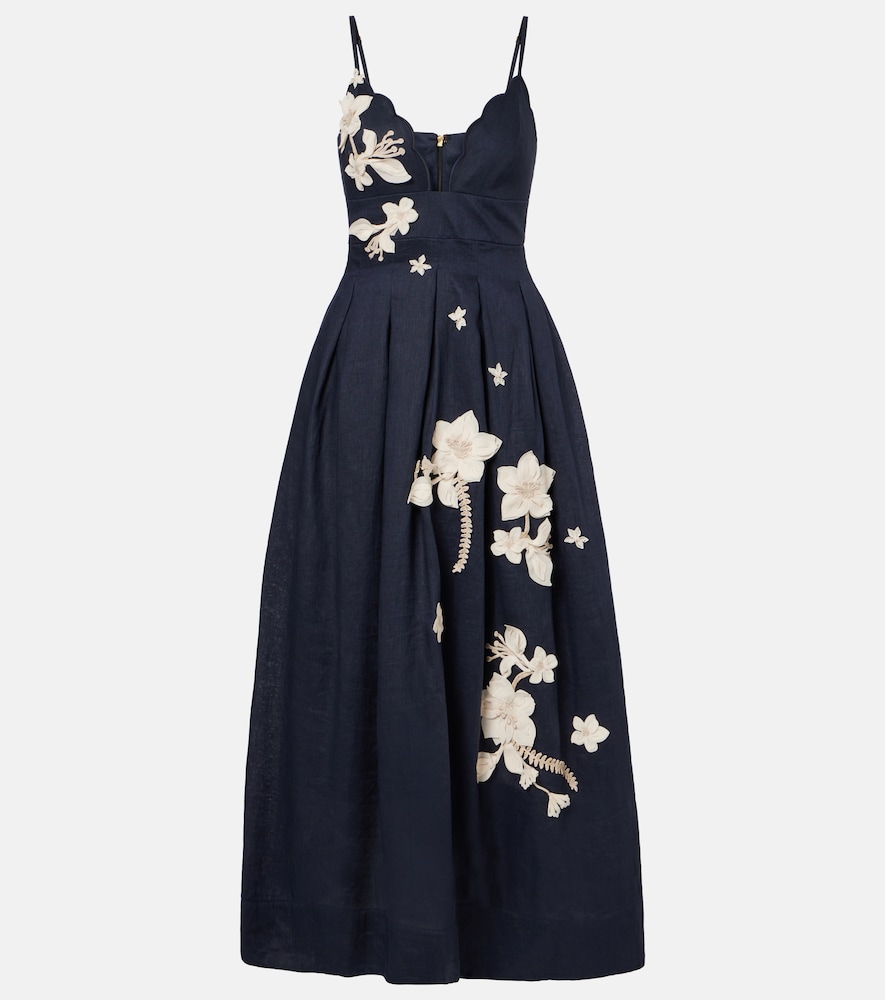 Agua By Agua Bendita Sula Floral Appliqué Linen Maxi Dress