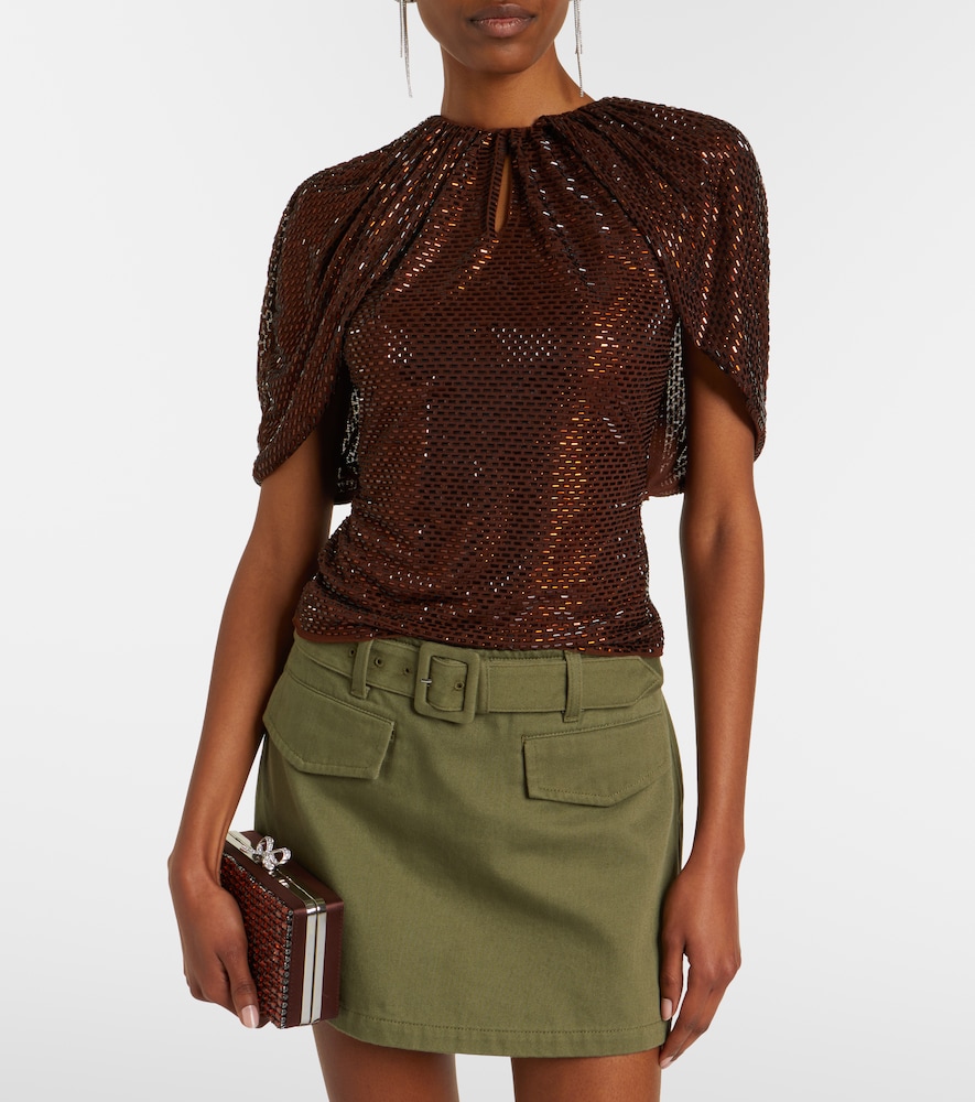 Self-Portrait Embellished mesh top
