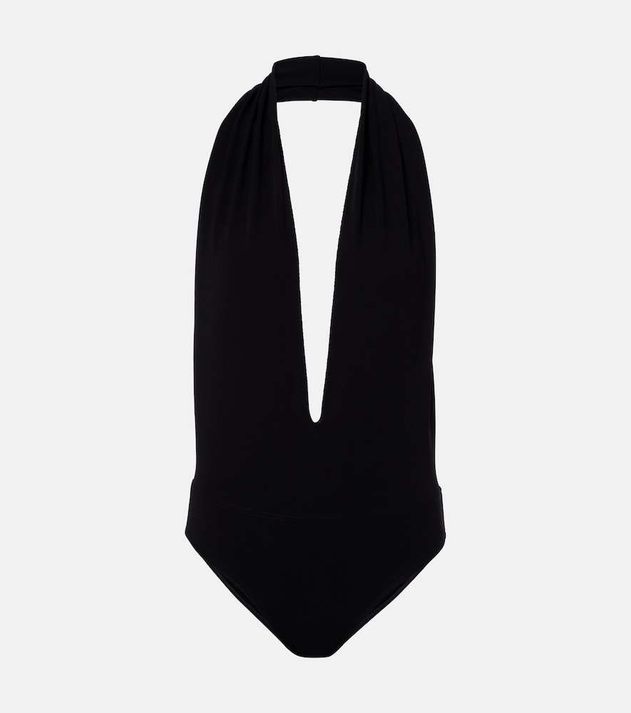 Gucci Halterneck Open-back Jersey Bodysuit In Black