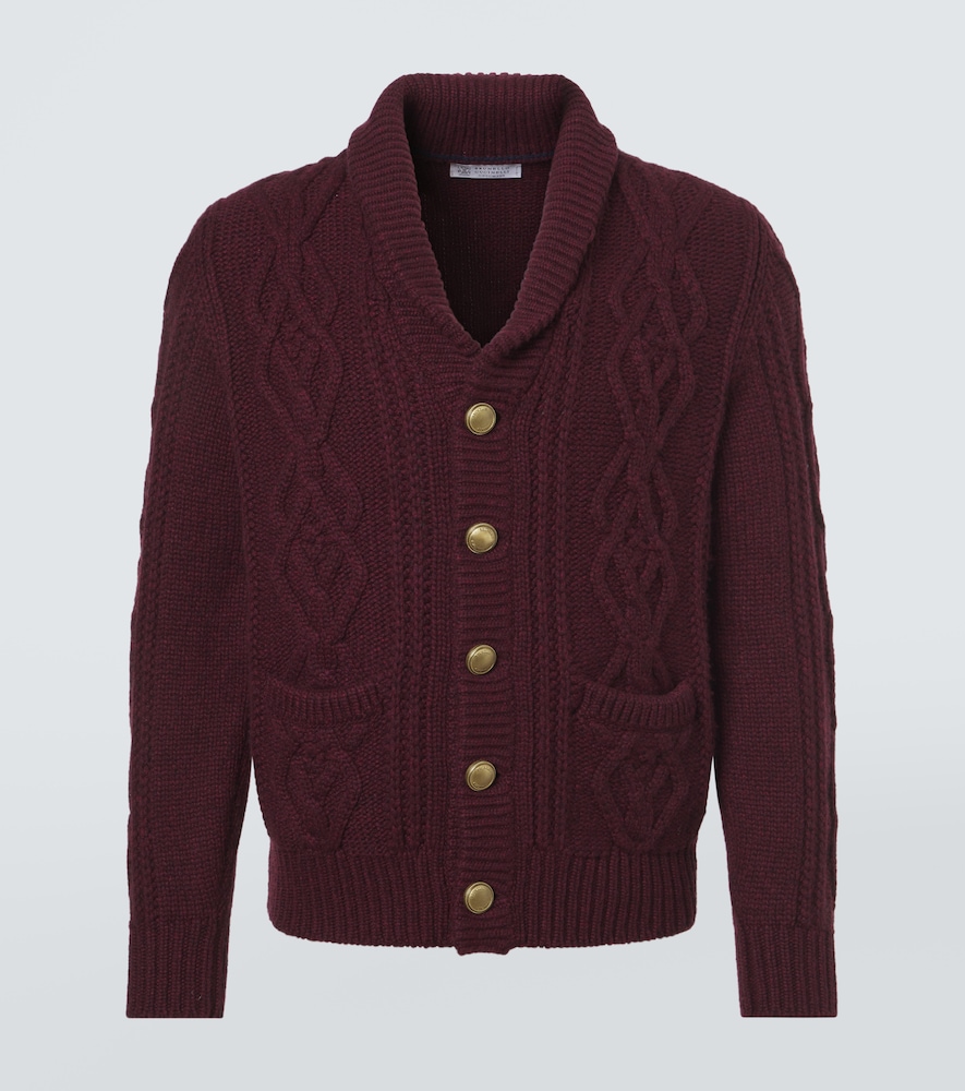 Brunello Cucinelli Men's Burgundy Cable-Knit Cashmere Cardigan UK Size 38 - Mytheresa