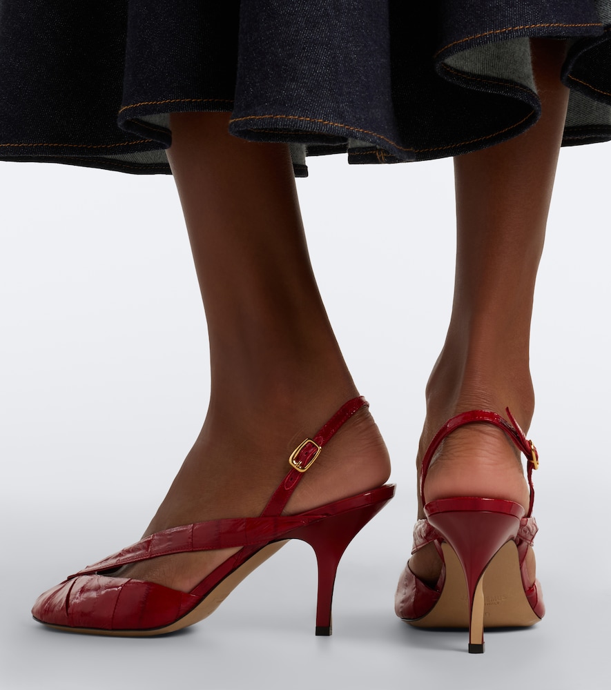 Poisson Leather Peep-Toe Pumps