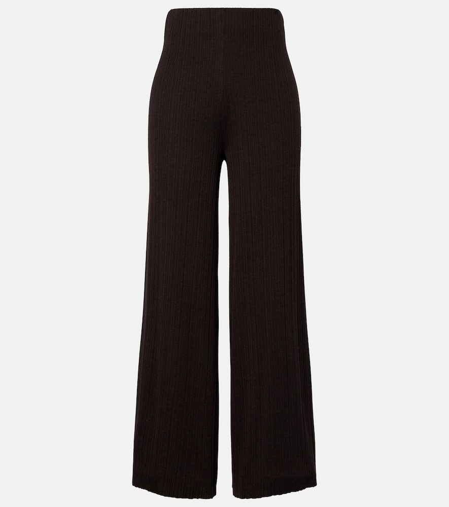 Pantaloni a gamba larga in cashmere, lana e seta