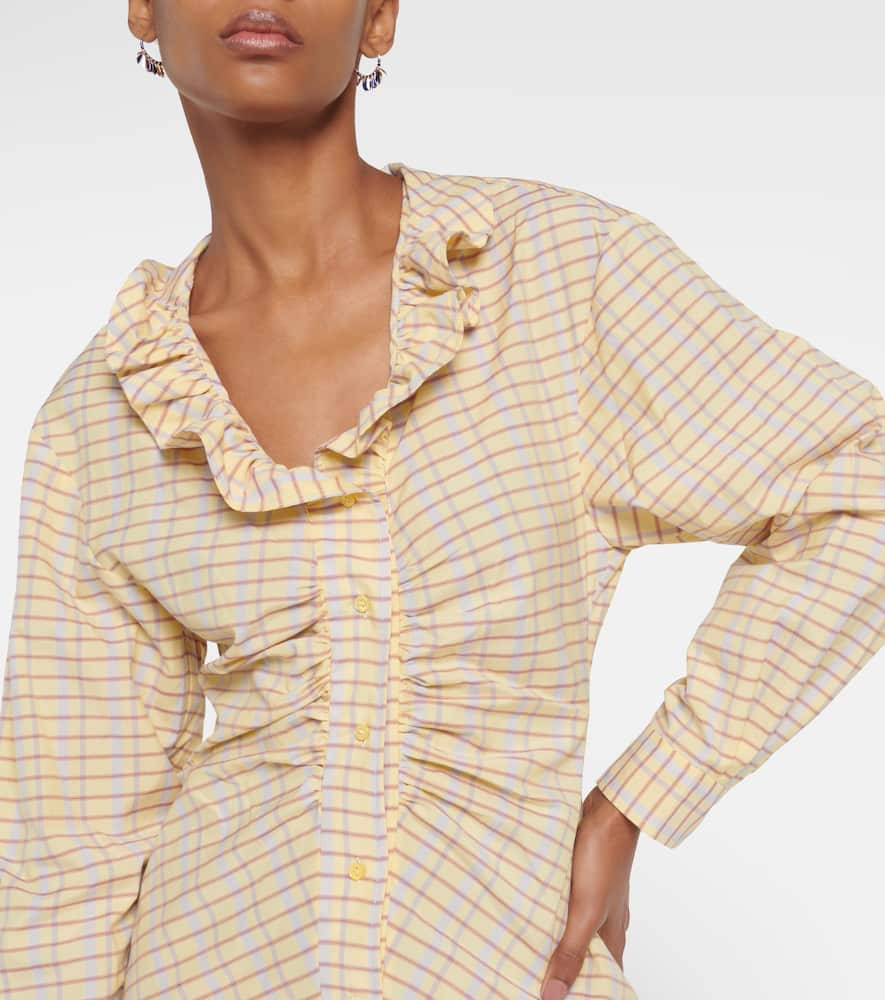 Shop Isabel Marant Coral Checked Cotton And Silk Minidress In Light Yellow