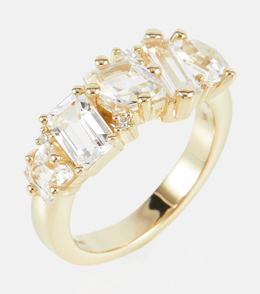 Shop Suzanne Kalan Nadima Glimmer 14kt Gold Ring With Diamonds And Topaz In Yellow Gold