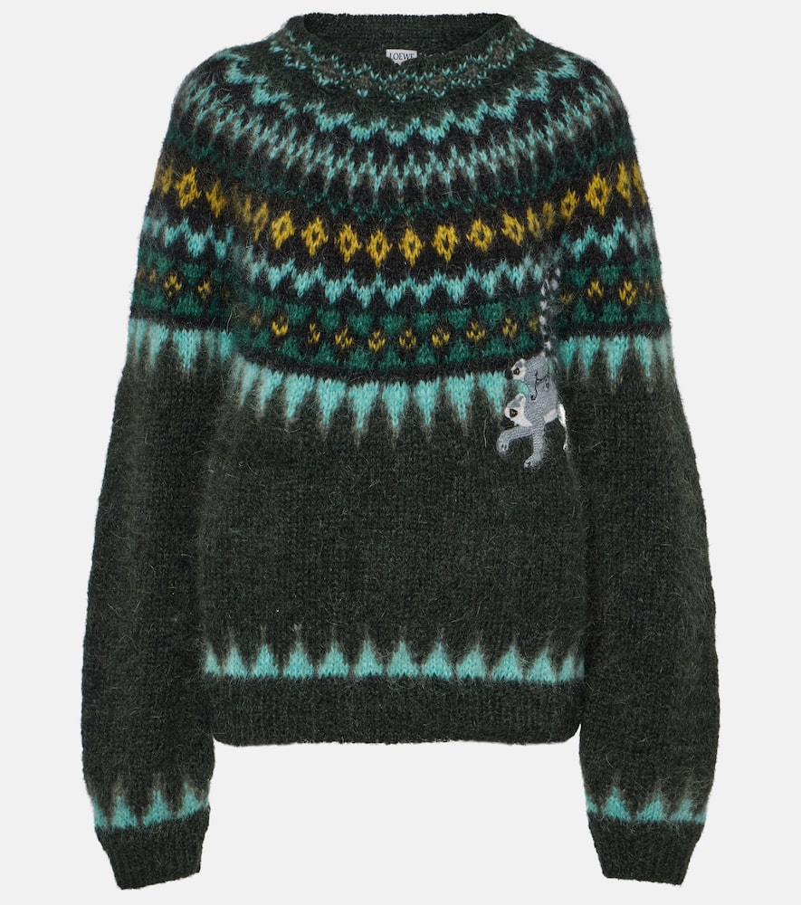 Shop Loewe X Suna Fujita Jacquard Mohair-blend Sweater In Multicoloured