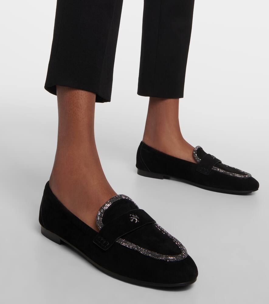 Shop Tory Burch Crystal-embellished Suede Loafers In Black