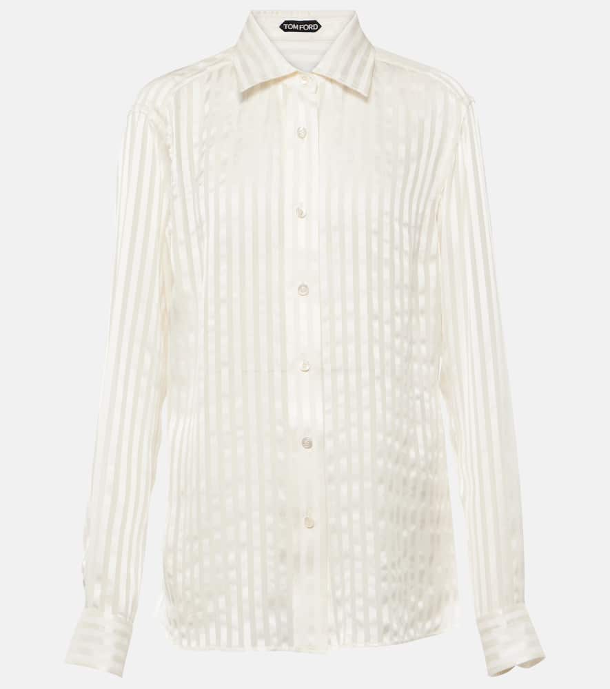 Tom Ford Striped Silk Button-front Blouse In White