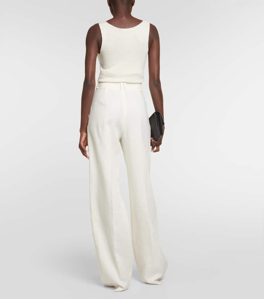 Shop The Row Antone High-rise Linen Wide-leg Pants In White