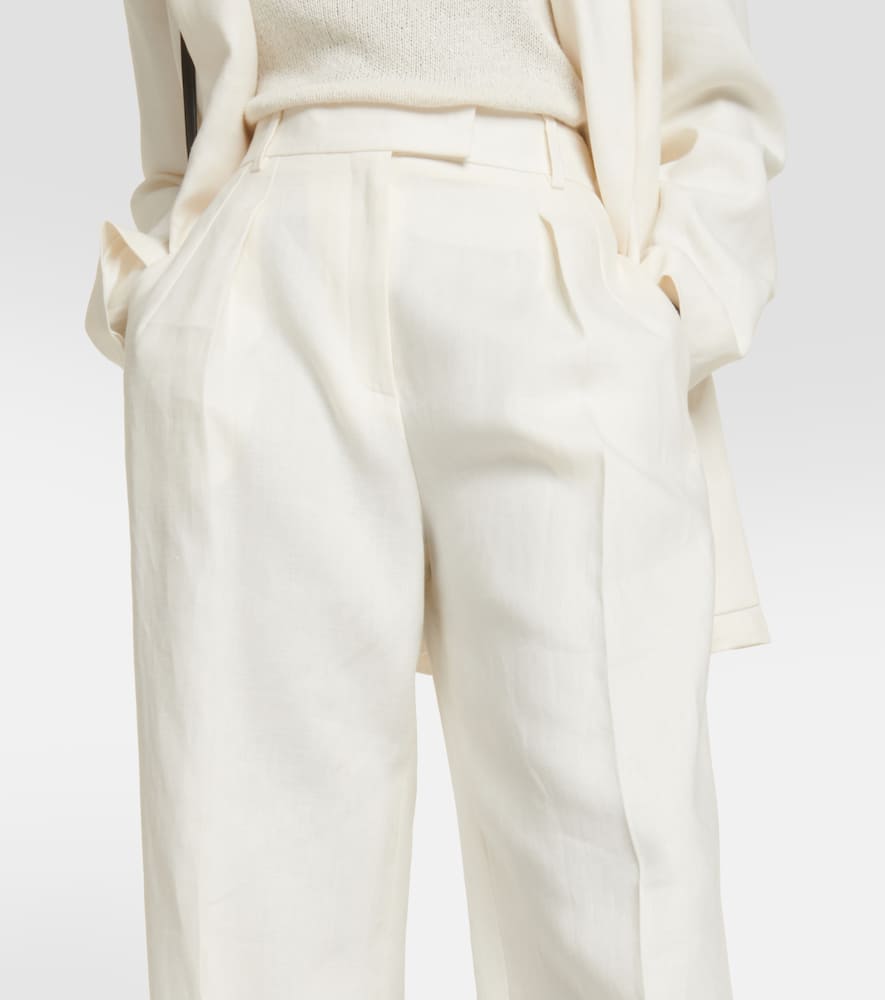 Shop The Row Antone High-rise Linen Wide-leg Pants In White