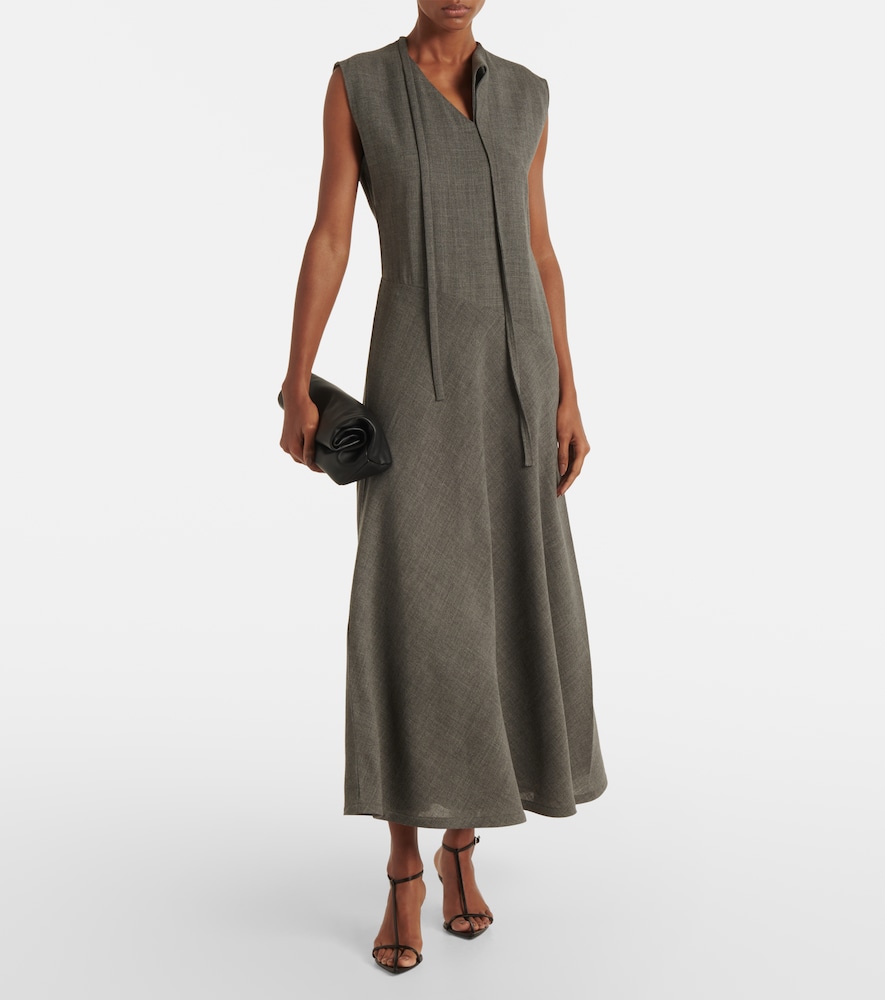  Jil Sander Jil Sander Tie-neck Virgin Wool Canvas Midi Dress 