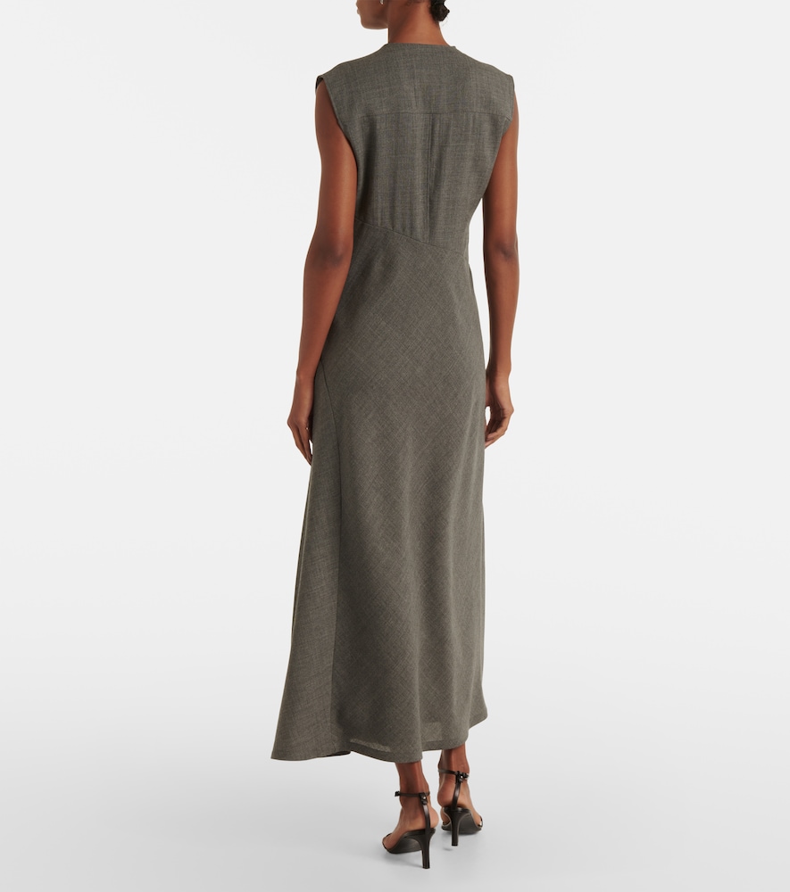  Jil Sander Jil Sander Tie-neck Virgin Wool Canvas Midi Dress 
