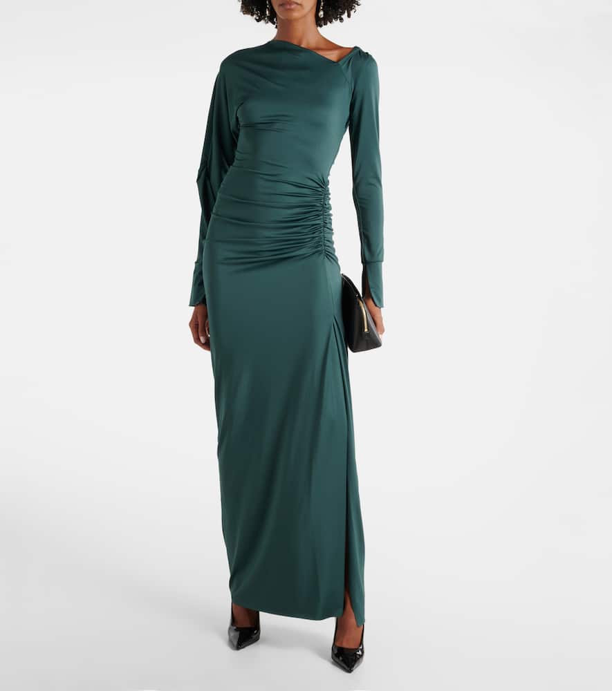 Victoria Beckham Slash-neck Long-sleeve Gown In Green