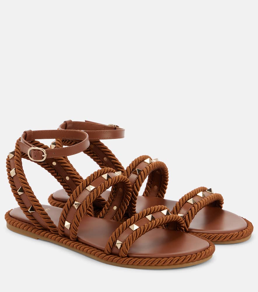 Valentino Garavani Caramel Fabric Rockstud Sandals In Brown