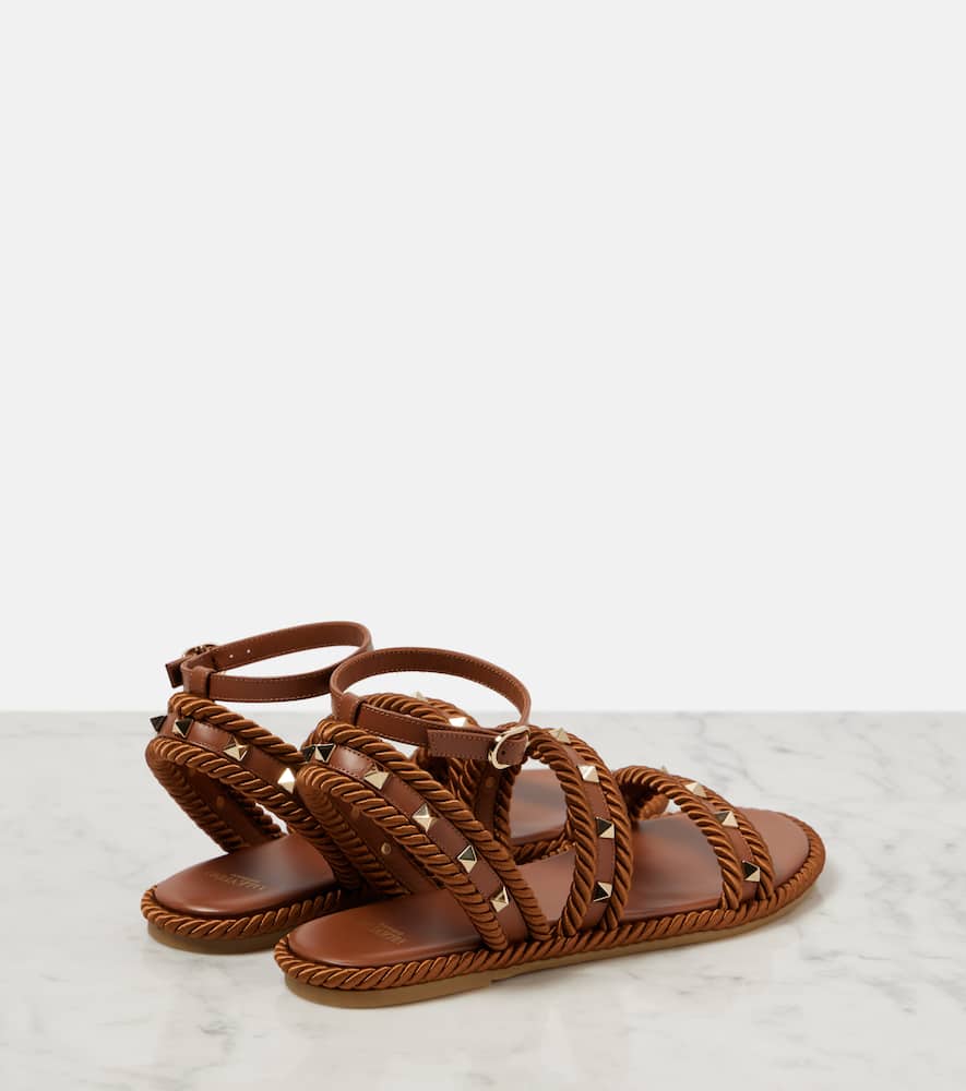 Valentino Garavani Caramel Fabric Rockstud Sandals In Brown