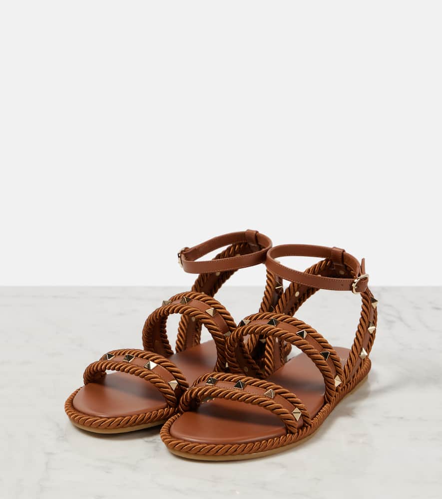 Valentino Garavani Caramel Fabric Rockstud Sandals In Brown