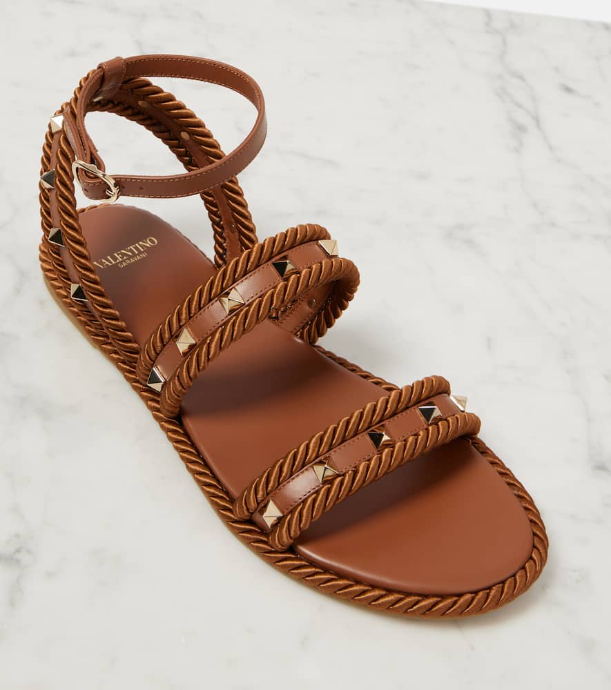 Valentino Garavani Caramel Fabric Rockstud Sandals In Brown