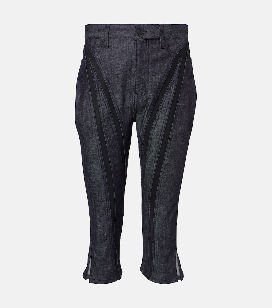 Mugler Mesh Trimmed Denim Capri Pants