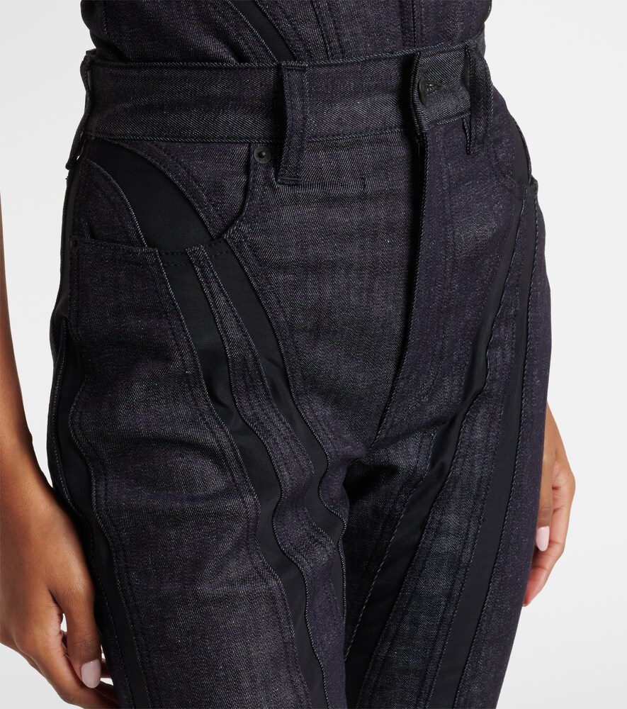  Mugler Mugler Mesh-trimmed Denim Capri Pants 
