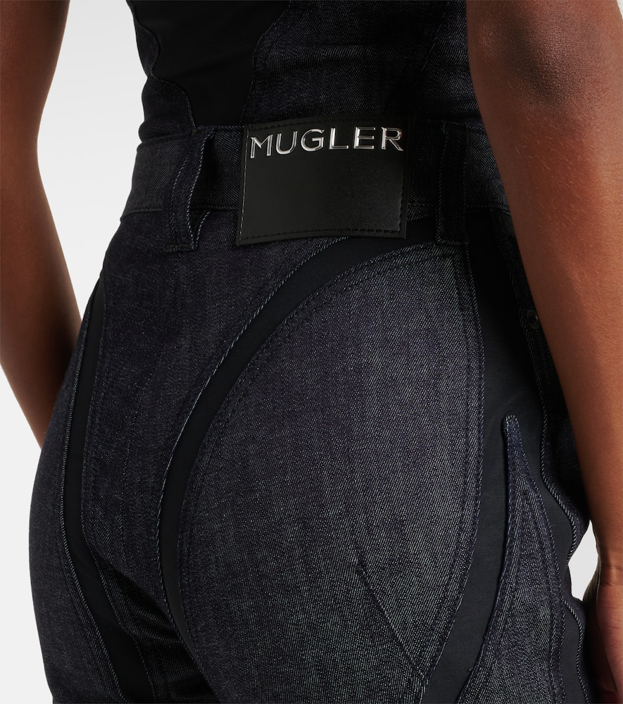  Mugler Mugler Mesh-trimmed Denim Capri Pants 