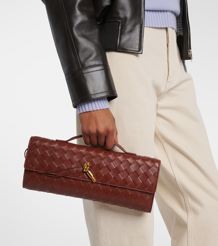 Bottega Veneta Andiamo Knot Intrecciato Leather Clutch In Brown