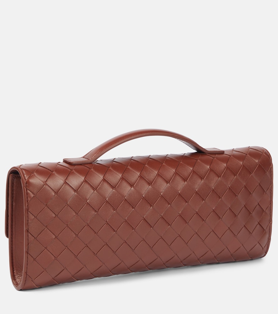 Bottega Veneta Andiamo Knot Intrecciato Leather Clutch In Brown