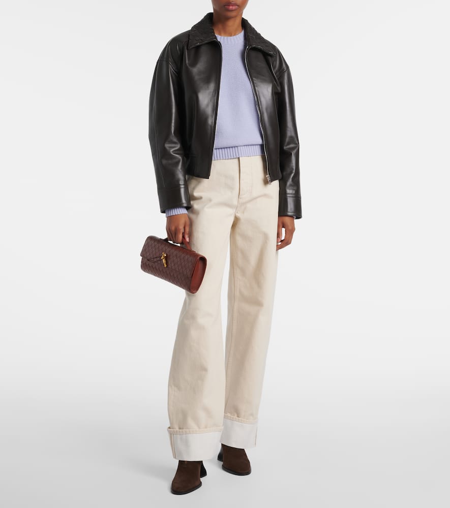 Bottega Veneta Andiamo Knot Intrecciato Leather Clutch In Brown