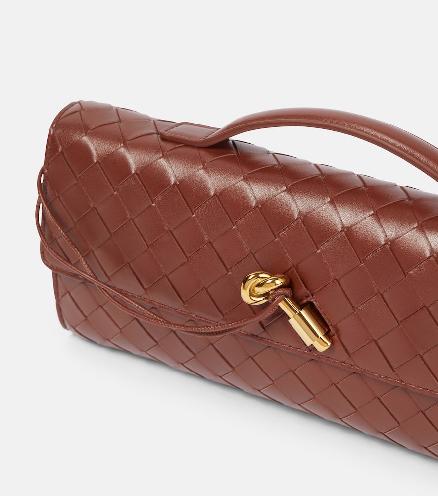 Bottega Veneta Andiamo Knot Intrecciato Leather Clutch In Brown