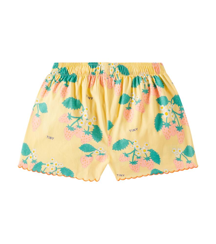 Tinycottons Strawberries Printed Scalloped Cotton Shorts In Yellow