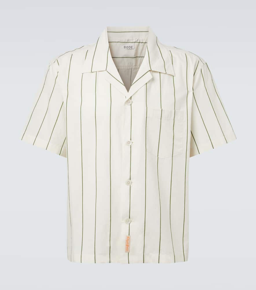 Bode Celery Stripe Short Sleeve Cotton Button-up Shirt In White