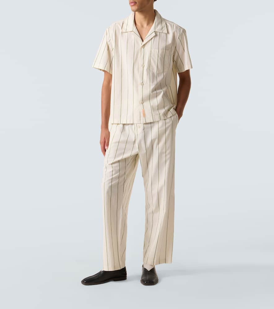 Bode Celery Stripe Short Sleeve Cotton Button-up Shirt In White