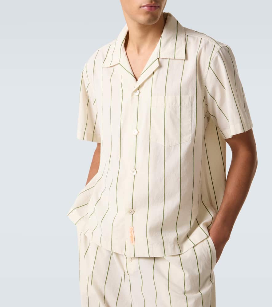 Bode Celery Stripe Short Sleeve Cotton Button-up Shirt In White