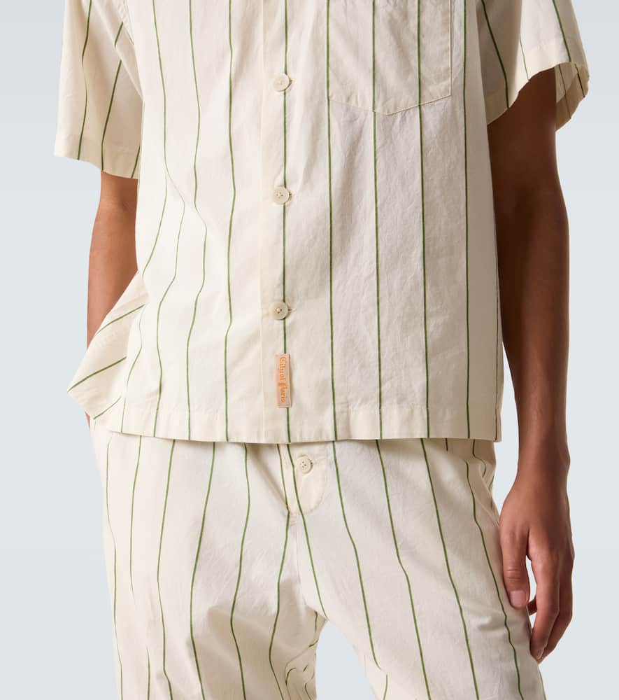 Bode Celery Stripe Short Sleeve Cotton Button-up Shirt In White