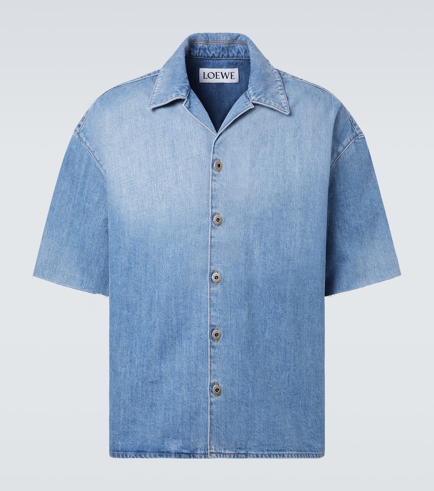 Loewe Anagram Denim Bowling Shirt In Blue
