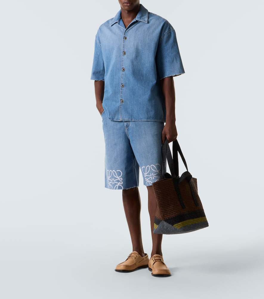 Loewe Men Anagram Denim Shortsleeves Shirt In Blue