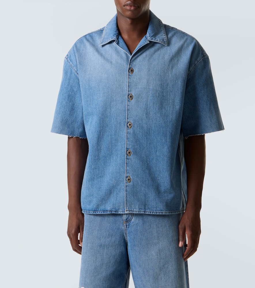 Loewe Men Anagram Denim Shortsleeves Shirt In Blue