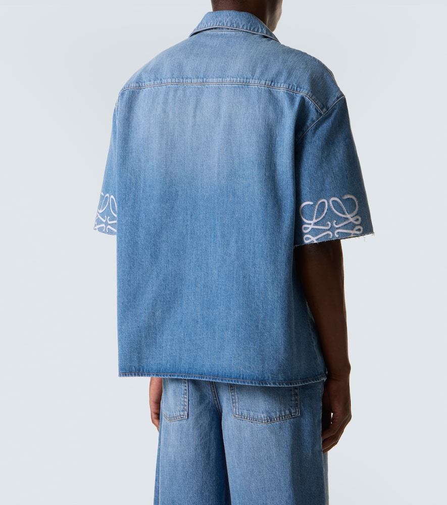 Loewe Men Anagram Denim Shortsleeves Shirt In Blue