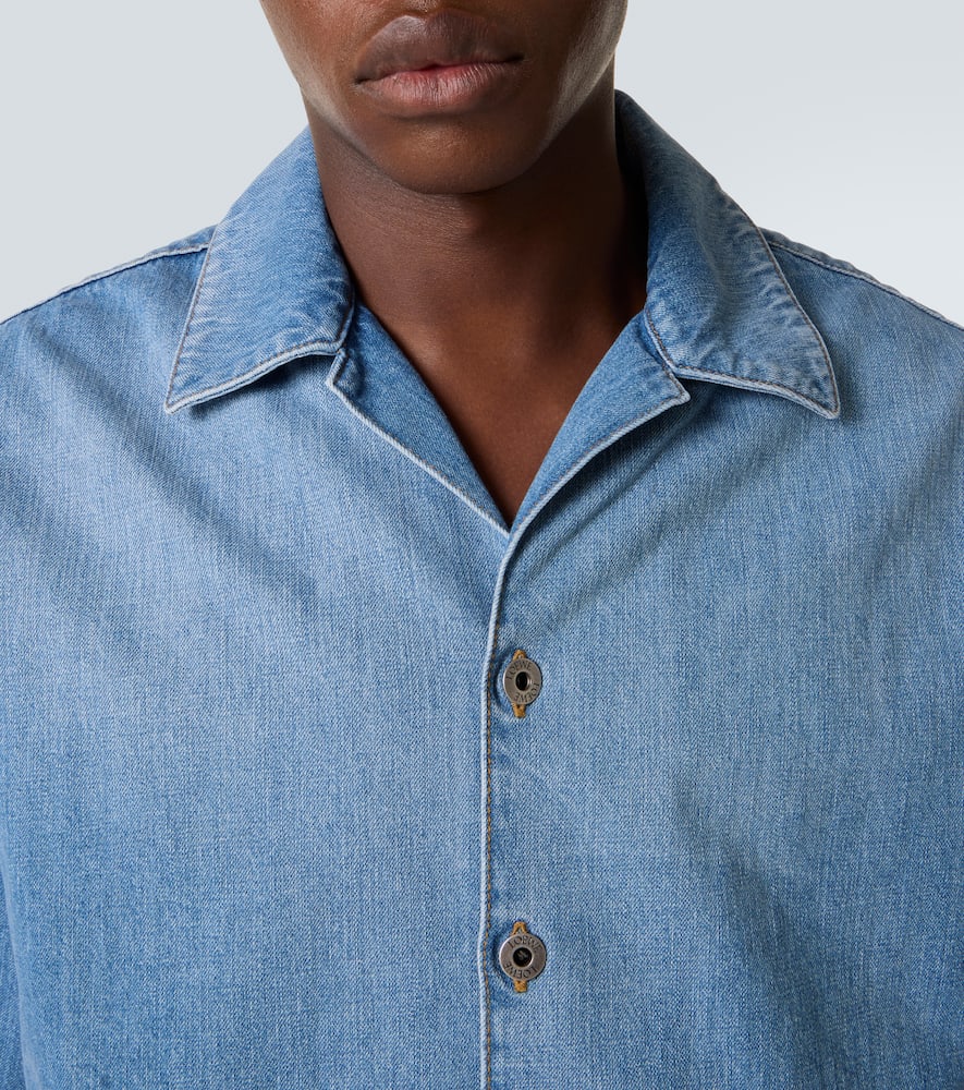 Loewe Men Anagram Denim Shortsleeves Shirt In Blue