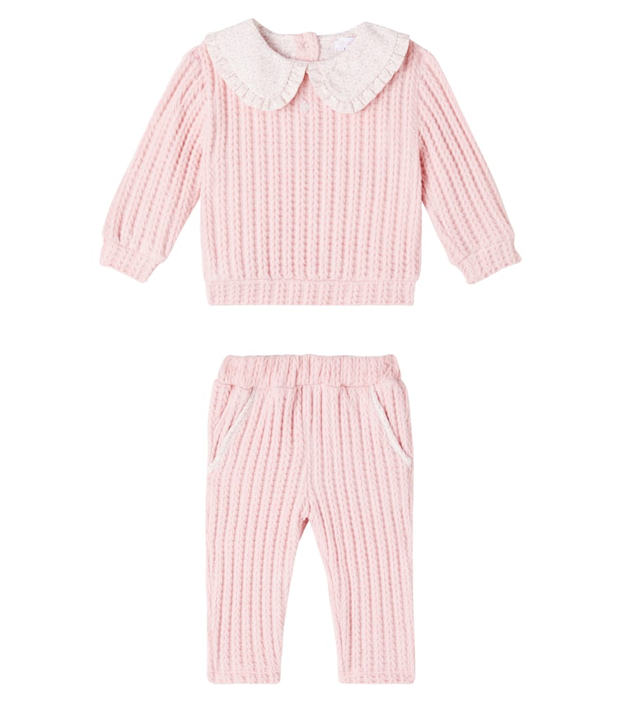 Patachou Kids' Baby Cable-knit Sweater And Pants Set In Pink